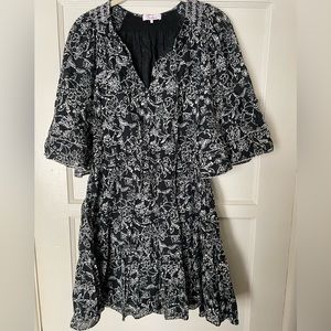 Parker black & white floral patterned mini dress size S